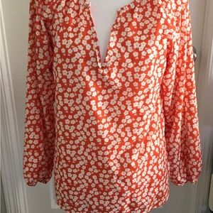 Orange flowered peasant top